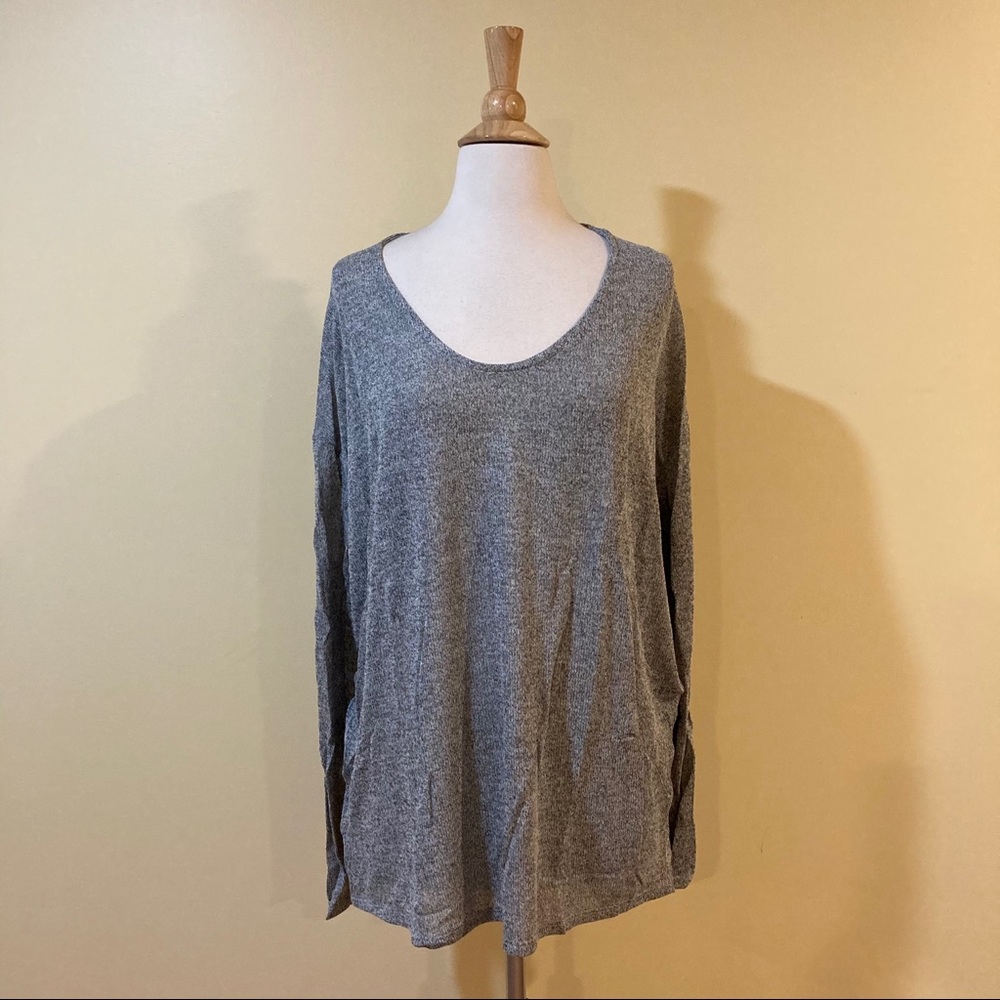 Slouchy Stretchy V Neck Marled Knit Sweater Top - Picture 6 of 10